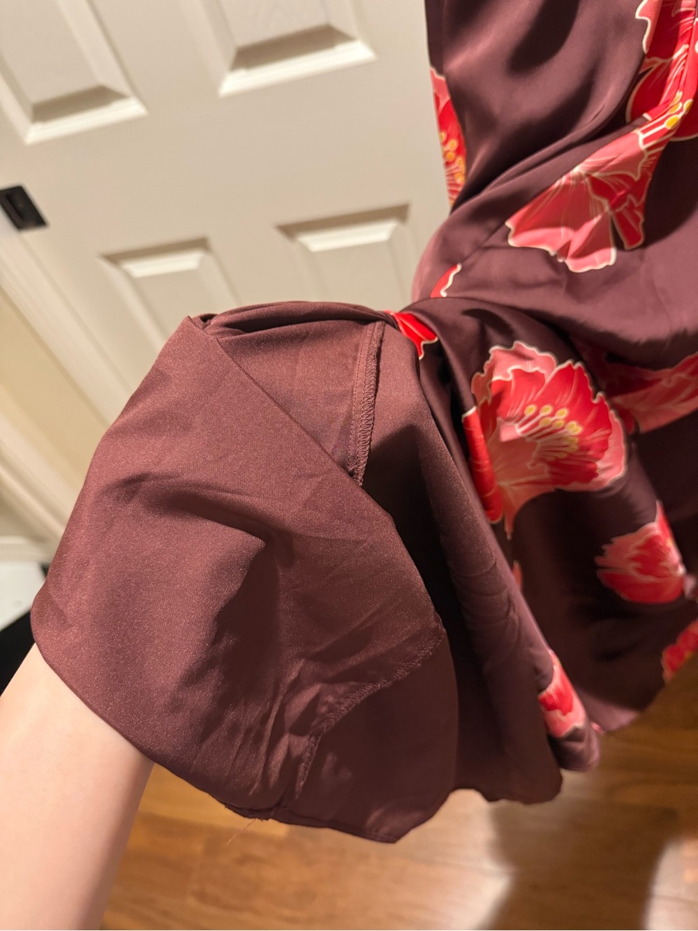 Nicole Miller Burgundy Maxi Dress with Pink Floral Print - Picture 10 of 11